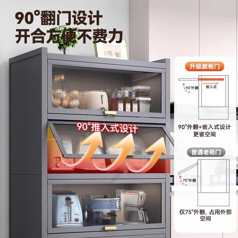 厨房收纳柜储物柜落地多层防尘收纳柜子微波炉家用带门多功能橱柜
