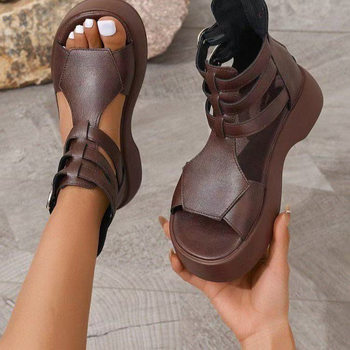 2025 Summer plus size European and American Foreign Trade Rome Cold Boots Women's Spring and Summer Flat Heel Platform Boots Belt Buckle Platform Shoes Open Toe
