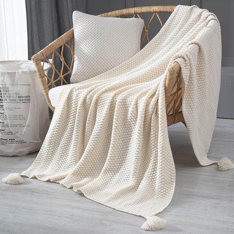 Ins Nordic Style Sofa Blanket Office Air Conditioning Nap Knitted Blanket Tassel Wool Casual Sofa Blanket Shawl
