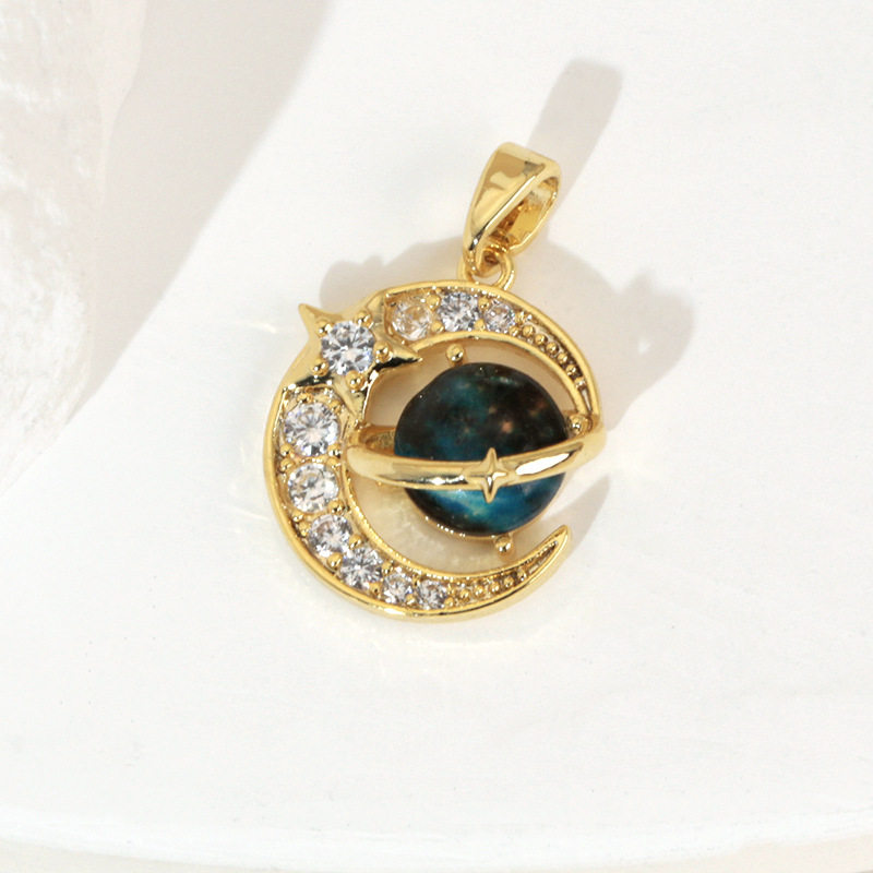 Copper Micro-inlaid Fantasy Planet Star Sun Moon Necklace Pendant All-match Light Luxury Clavicle Chain Single Pendant Accessories