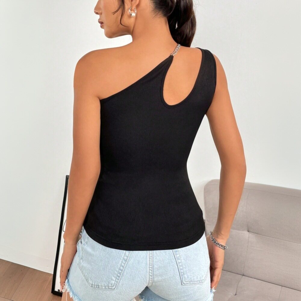 Womens Sexy Hollow Out Asymmetrical Neck Sleeveless Top Slim Fit Trendy Design Spring Summer Fashion Wholesale