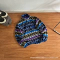 Purple striped blue bag