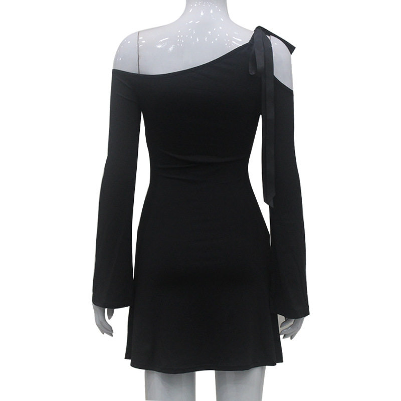 Off Shoulder Long Sleeve Bodycon Dress Slim Fit Solid Color Adjustable Straps Evening Wear Cocktail Party