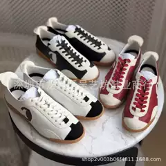 Chanel-Style Genuine Leather Black and White Color-Blocking German Training Shoes for Women, 2026 New Versatile Lace-Up Flat Casual Sports Shoes
