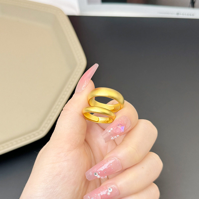 越南沙金戒指情侣男女士久不掉色开口光面铜合金素圈仿黄金戒指环