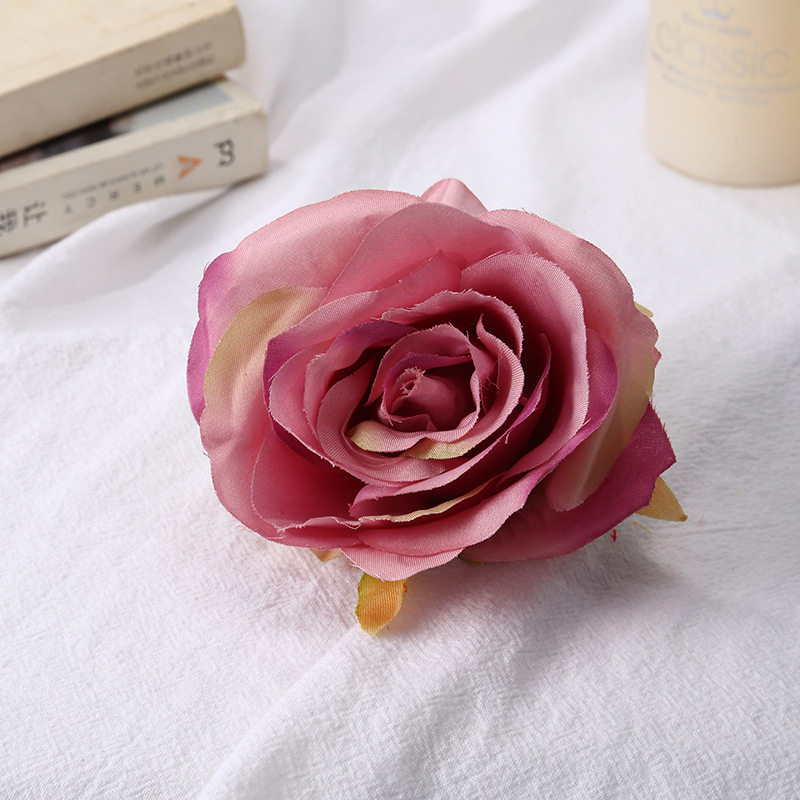 仿真玫瑰花头DIY假花绢花婚庆婚礼花材胸花发饰装饰花玫瑰花批发