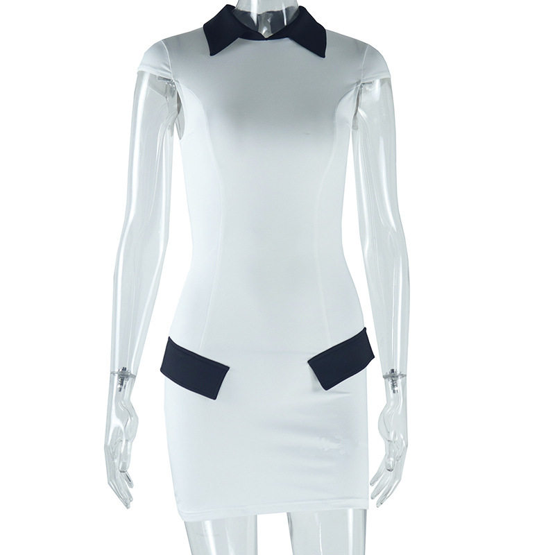 Color Block Bodycon Dress Short Sleeve Polo Collar Pocket Design Chic Casual Wear for Women Wholesale Available