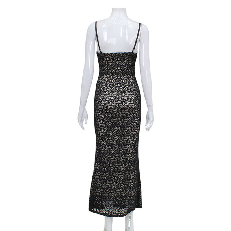 Deep V Neck Lace Bodycon Dress Sexy Slim Fit Solid Color Spaghetti Straps Perfect for Parties and Night Out
