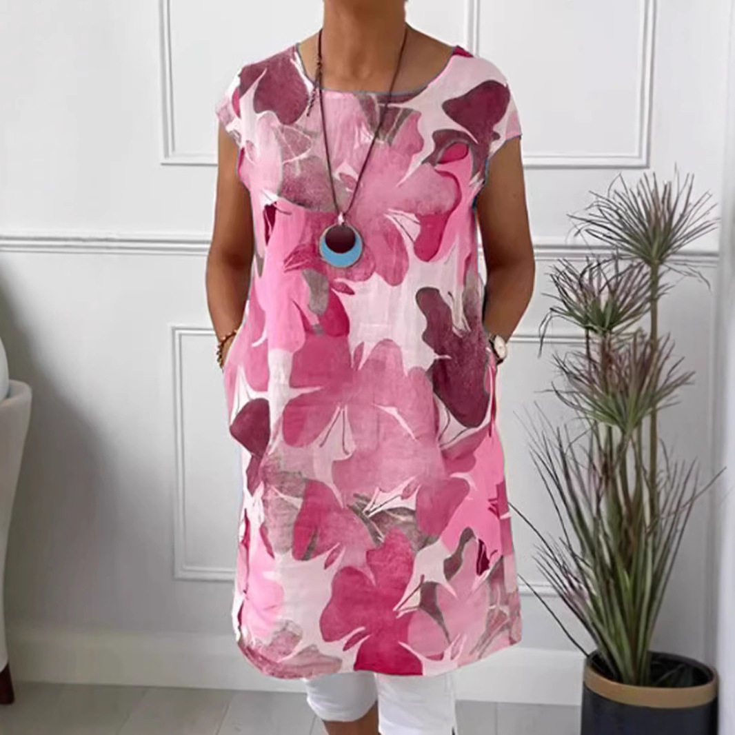 Floral Print Dress Loose Fit Round Neck Pocket Design Casual Wear for Women Wholesale Available