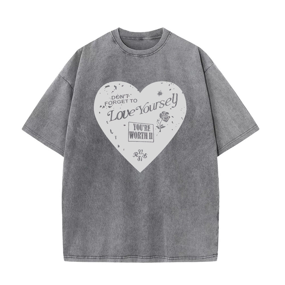 Loose Fit Heart Print Short Sleeve T Shirt for Women Vintage Wash Design Casual Style Summer Wear Wholesale Available