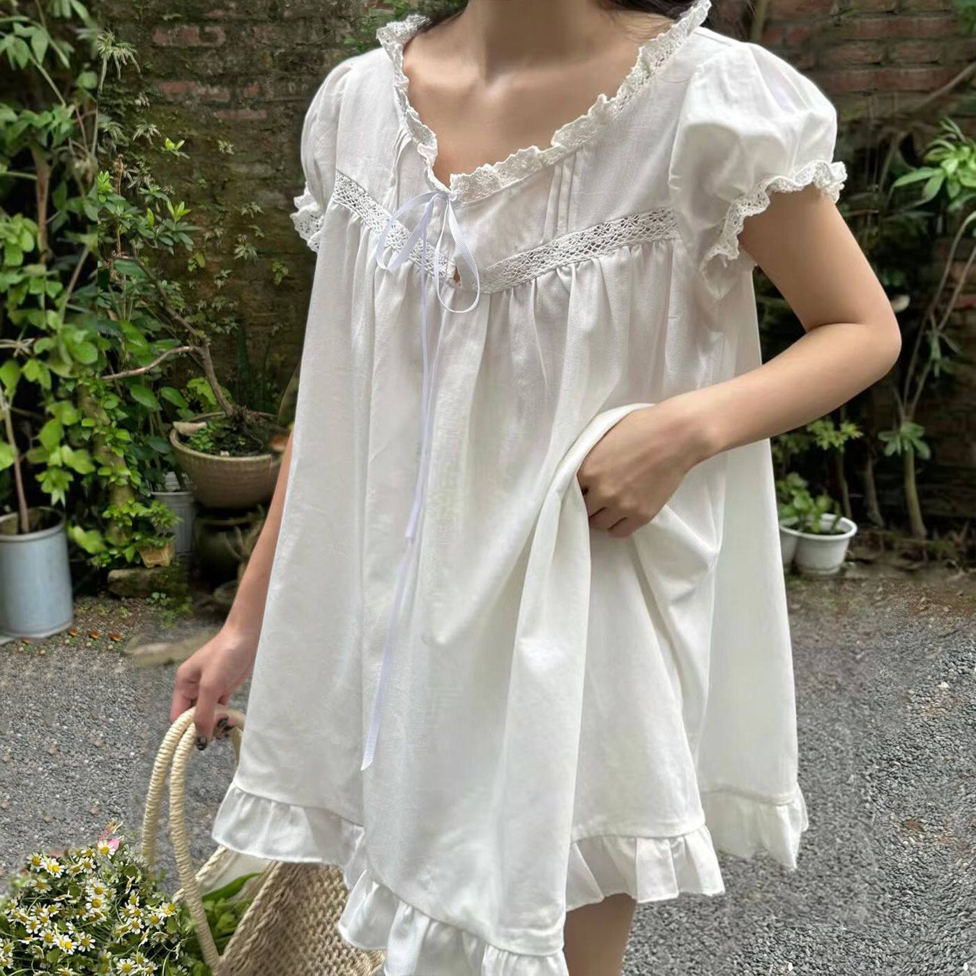 French Style Loose Fit Short Sleeve Dress with Ruffle Trim Elegant Versatile Summer Fashion Wholesale Available