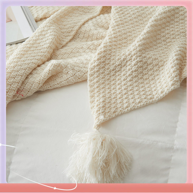 ✅ Blanket Spring Casual Scandinavian Blanket Tassel Ins Ball Wool Blanket Textile New Style Pure Color Sofa