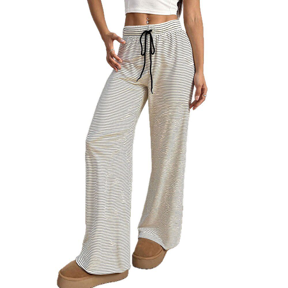 Womens Striped Print Wide Leg Trousers Comfortable Loose Fit Casual Style Ideal for Home and Leisure Wholesale