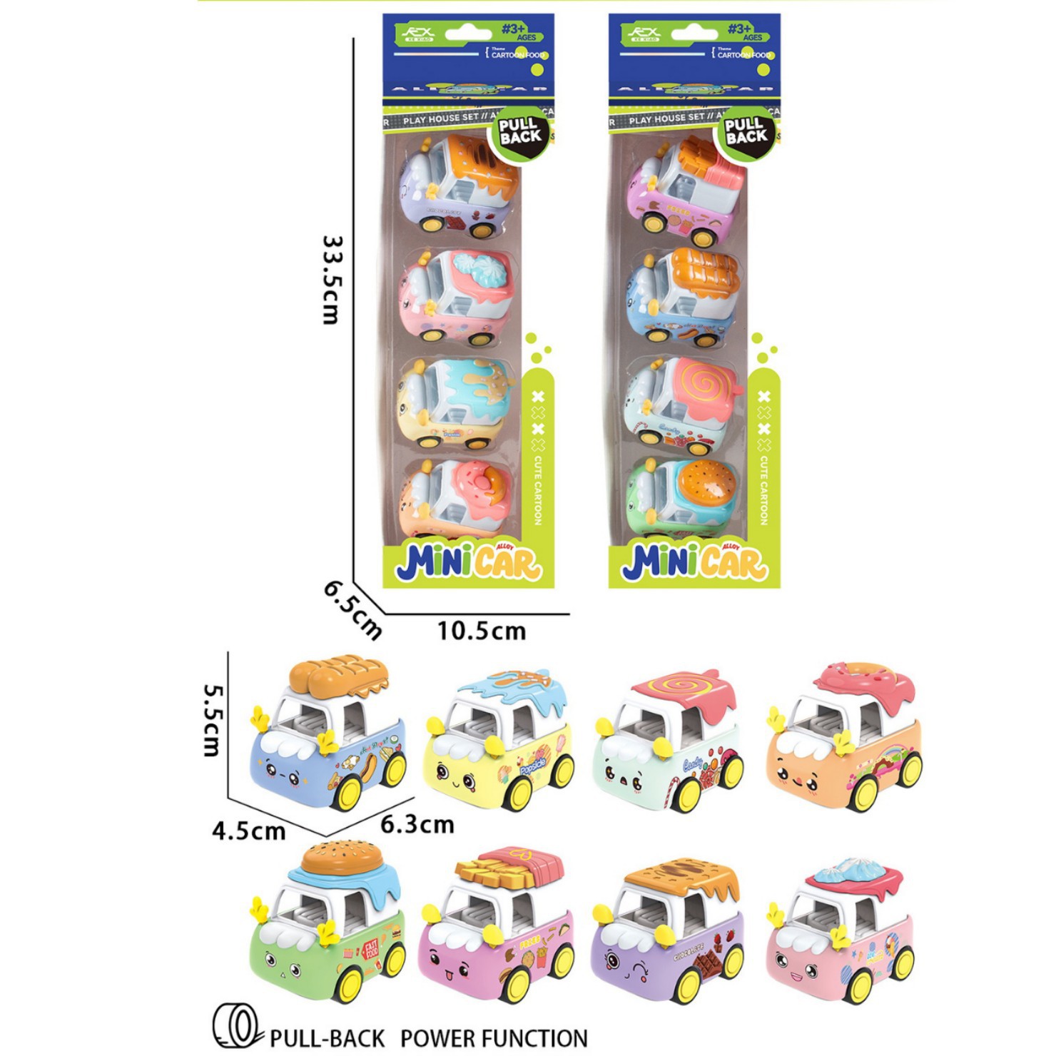 1:64合金回力卡通美食车回力合金玩具车加厚耐摔合金车仔回力车子