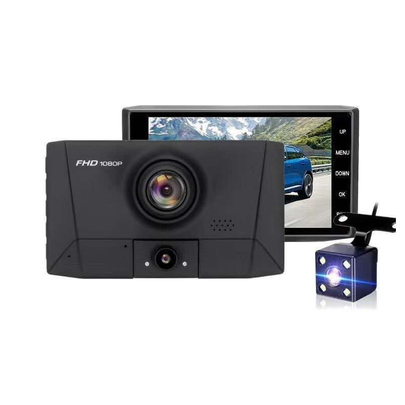 Driving recorder three-lens HD 4.0 inch double tape reversing Image 1080p car recorder