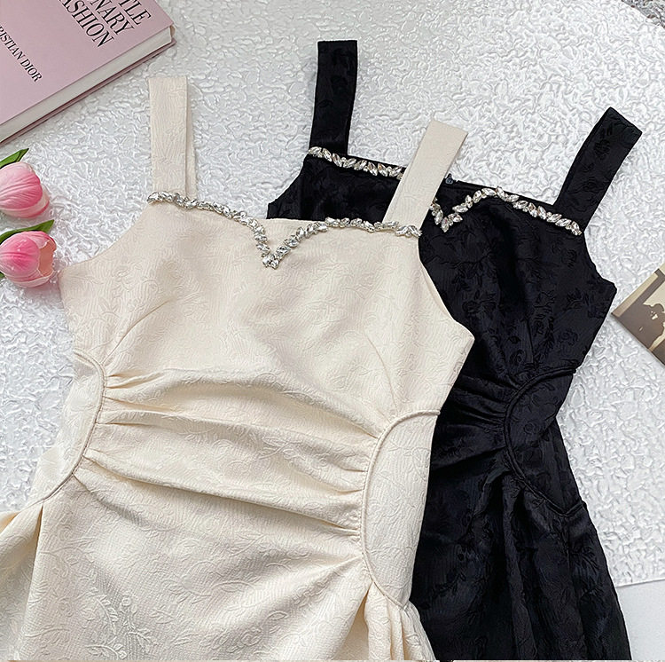 Đầm maxi nữ thắt eo cổ tròn tay ngắn ren hoa 3D — Đen, Xanh dương chi tiết 15