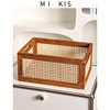 Retro hollow rattan storage basket wooden rectangular storage box Japanese style living room toy book storage basket in stock