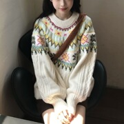 Kaning Retro Sweet Fair Isle Knitwear for Women 2025 New Winter Lazy High-End Korean Knitwear for Women
