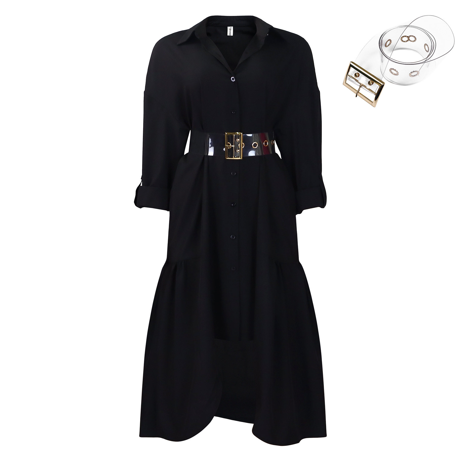 Womens Button Up Shirt Dress Solid Color Loose Fit Stylish Design Irregular Hem Casual Wear for Everyday Use