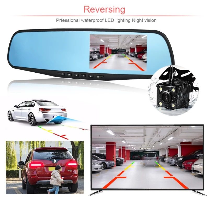Rearview mirror driving recorder double lens 4.19 inch car monitoring 1080P front and rear double recording recorder