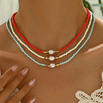 European and American Bohemian Retro Imitation Pearl Woven Rice Bead Necklace Simple Elegant Thanksgiving Gift Necklace