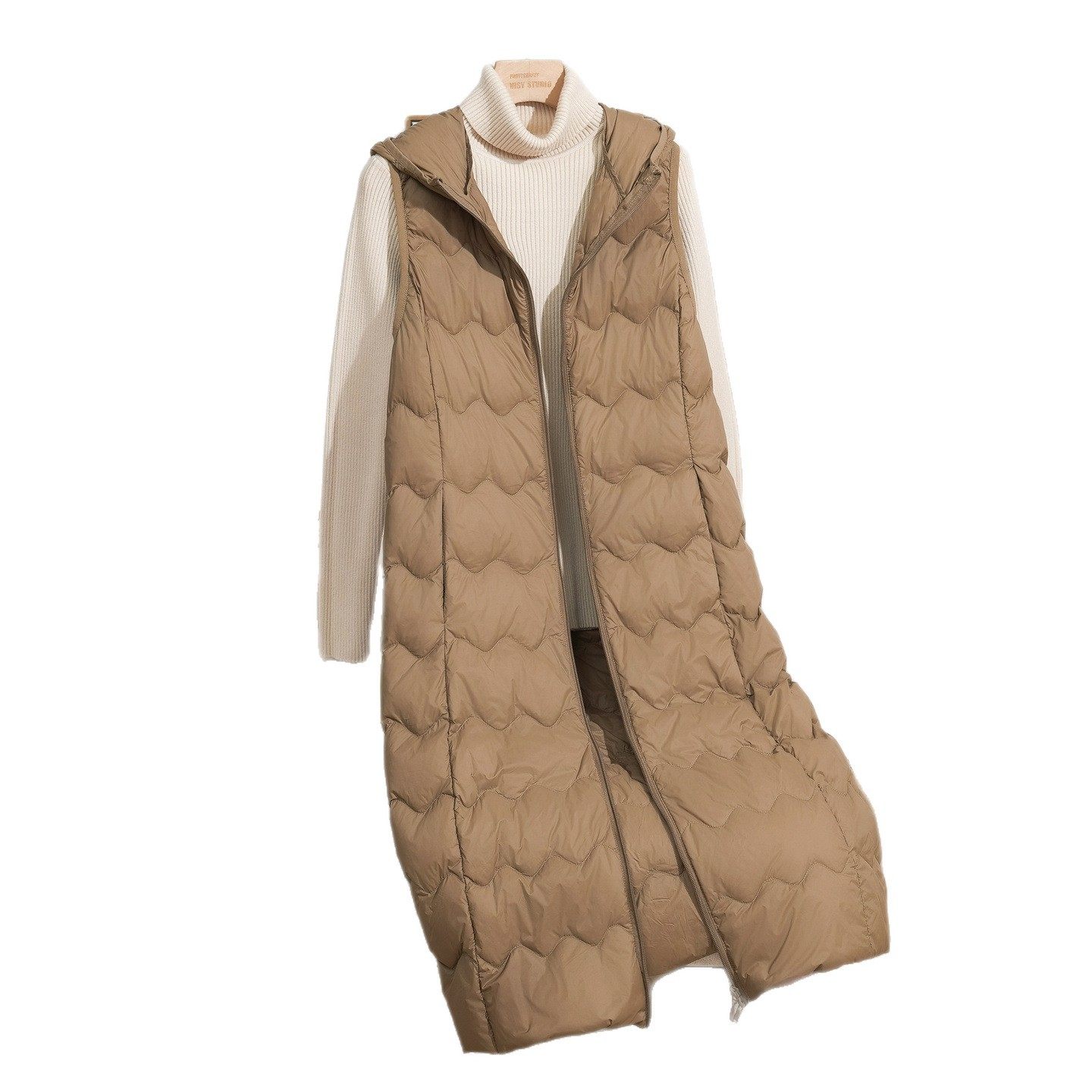 Youjia Clothing Lightweight down Vest for Women, Long Hooded Style, 2025 Autumn/Winter New Model, White Duck down Inner Liner, Warm Vest