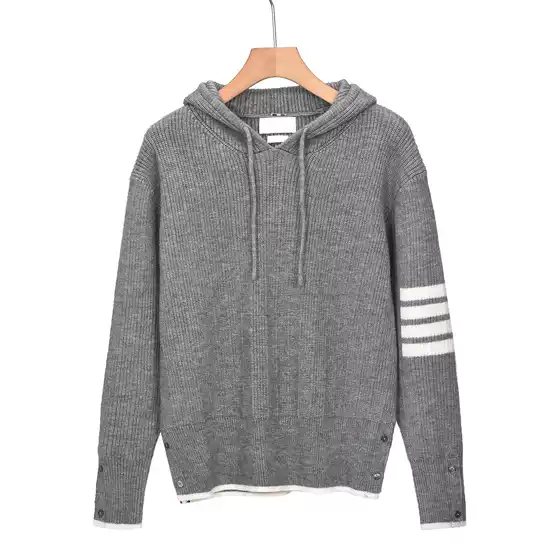 2026 Autumn and Winter New Tb Korean Style Hooded Wool Sweater with Lapel and Four Stripes, Thick Base Layer Jacket