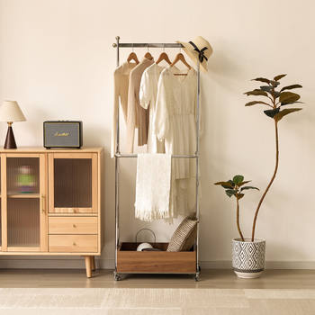 Medieval Wabi-Sabi Style Solid Wood Clothes Hanger Household Removable Storage Storage Clothes Rack Floor-Standing Bedroom Coat Rack