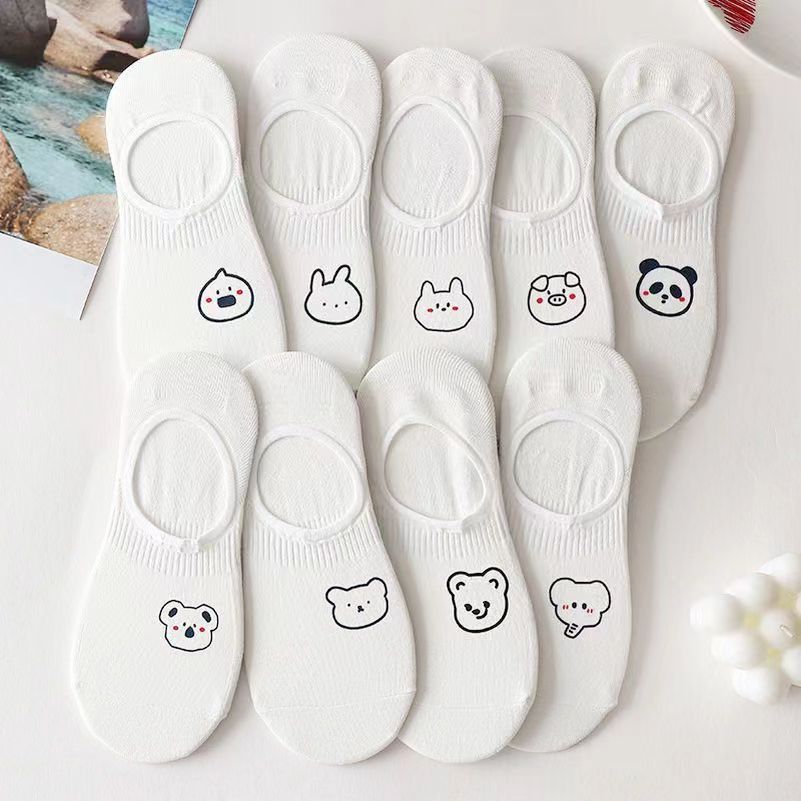 socks women's summer boat socks white cute cartoon animals s...