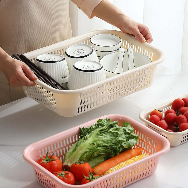 Thickened Drain Basket Washing Vegetable Basket Kitchen Sieve Basket Rectangular Household Bowl Chopsticks Basket Large