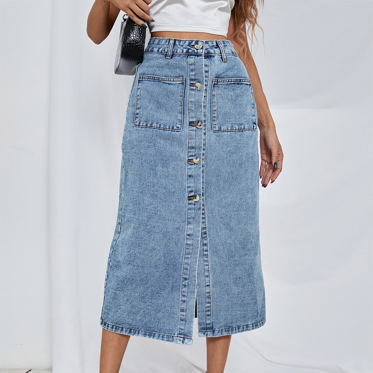 High Waisted A Line Denim Skirt Casual Trendy Slim Fit Perfect for Everyday Wear Wholesale Available