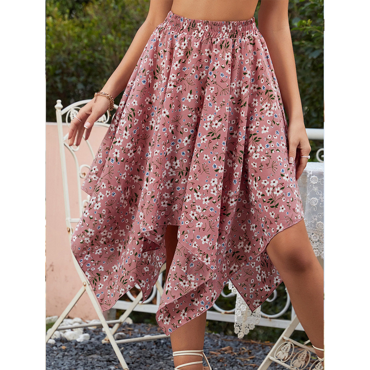 Chiffon Midi Skirt Loose Fit Floral Print Casual Style Perfect for Everyday Wear Wholesale Available