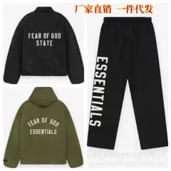 24FW FEAR OF GOD ESSENTIALS Zippered Trench Coat with Embroidered Patch Letters Unisex