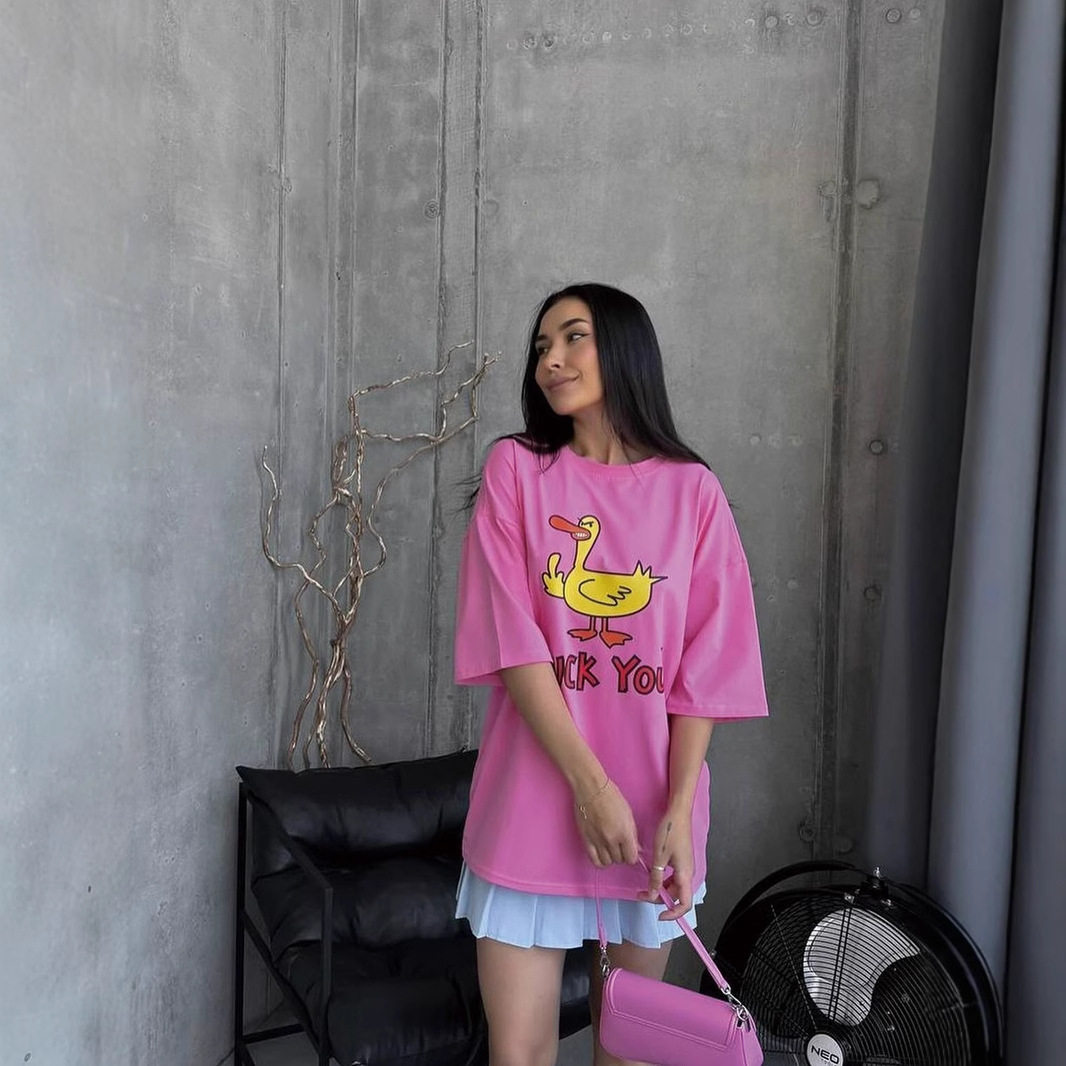 Loose Fit Womens T Shirt Cute Floral Print Vintage Wash Short Sleeve Summer Casual Wear OEM Available
