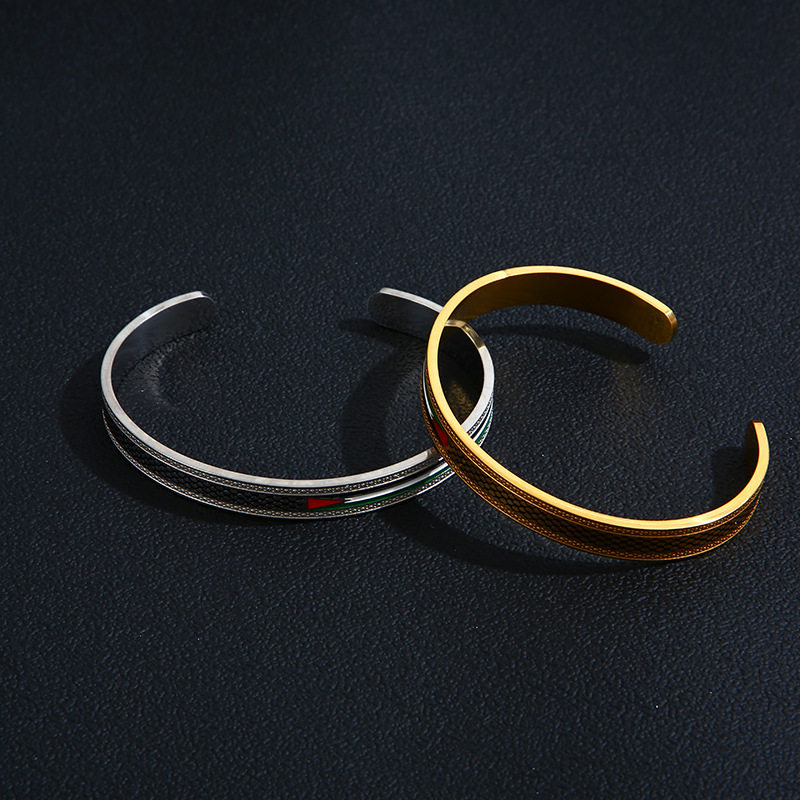 Amazon Hot Cross-border Glue Dropping Stainless Steel Scarf Flag Map Black Opening Bracelet European and American Contact