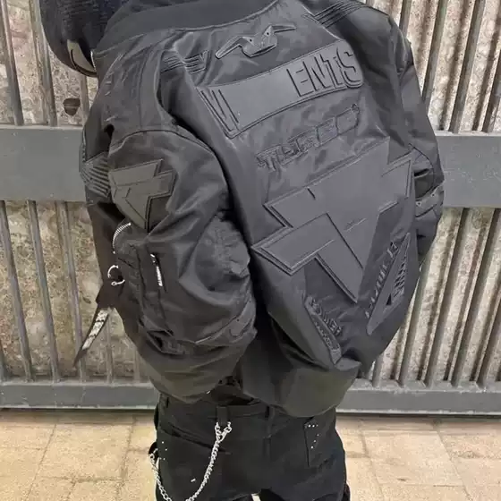 Cross-Border Vtm Style 23Fw Show Model Alpha Racing Design Air Force Jacket Black Cotton Bomber Jacket Autumn and Winter