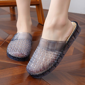 Baotou Crystal Slippers for Women, Transparent Jelly Pvc Rubber Cut Out Hole Shoes, Non-Slip, Non-Stinky Feet, Summer Vacation Wear