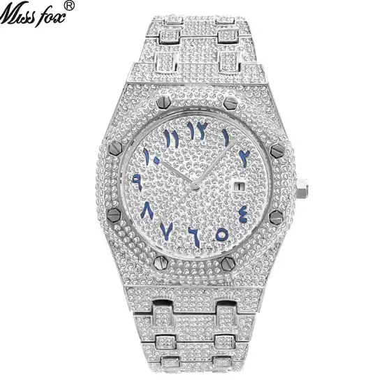 MISSFOX watch brand explosions European and American hip-hop high-end full diamond waterproof calendar men's watch a generation of hair
