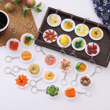 5.5cm Dish Plate Model Artificial Food Keychain Mini Plate Pendant Braised Pork Roast Duck Meatballs Pvc Food Toy