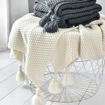 Ins Scandinavian Style Sofa Blanket Office Nap Blanket Tassel Knitted Ball Wool Casual Air Conditioning Small Blanket