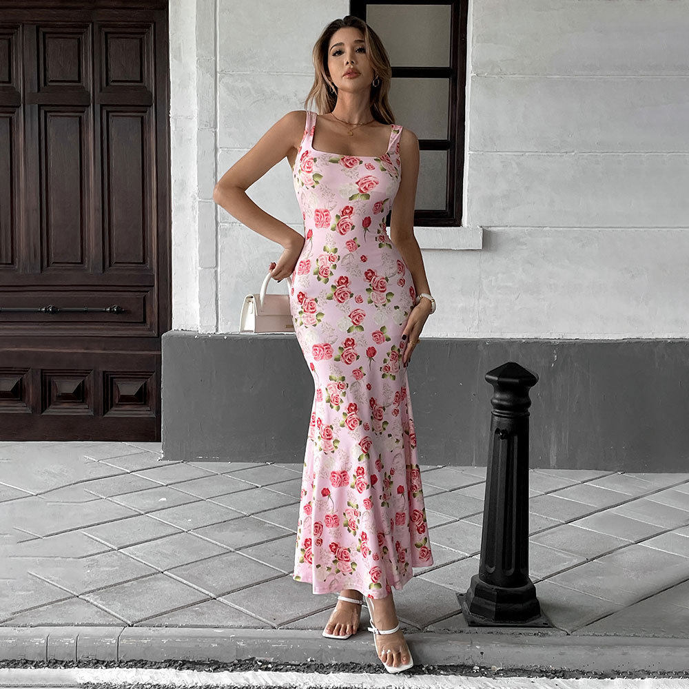 Floral Maxi Dress Sweet and Romantic Style Pink Color Perfect for Beach Vacations Wholesale Available