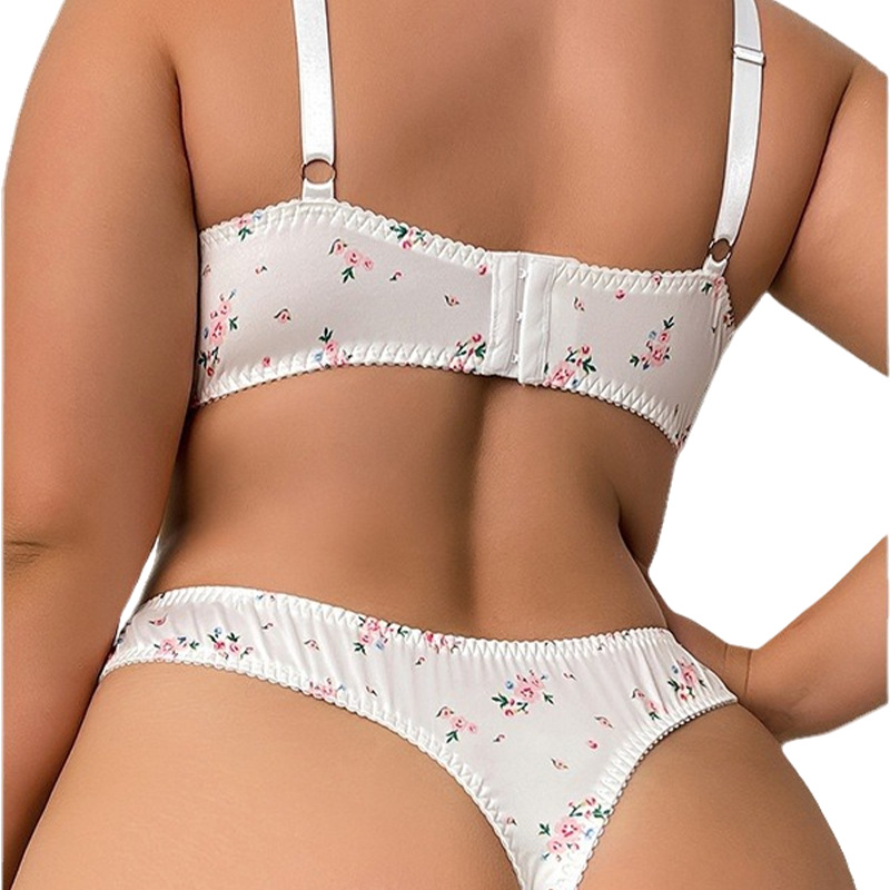 跨境欧美纯欲蕾丝性感情趣内衣套装女薄款大胸显小性感大码文胸