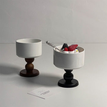 French Ins Style Retro Ceramic Goblet Tall Bowl Tall Cocktail Cup Dessert Bowl High-End Ornaments