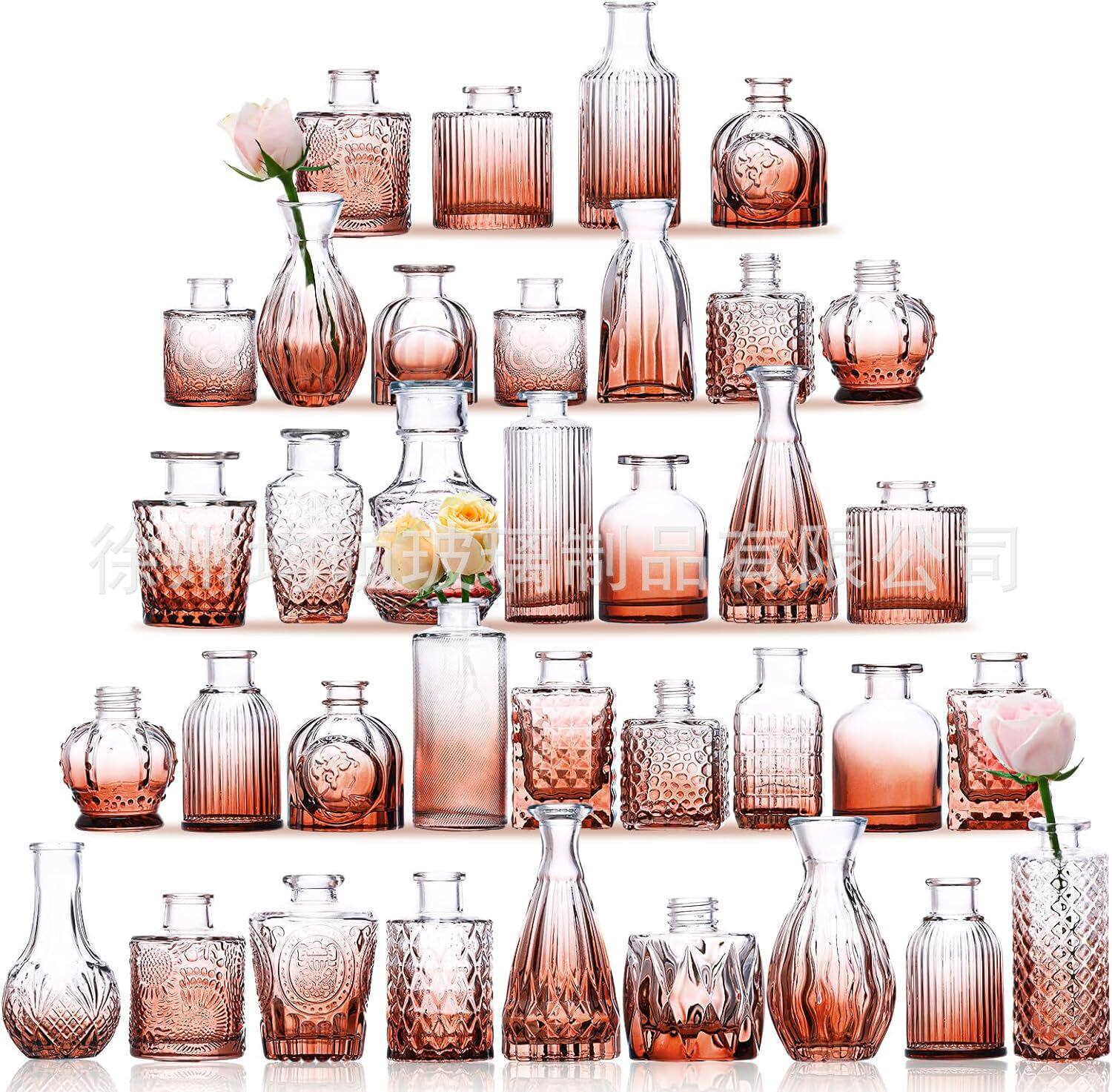 跨境热销复古玻璃花瓶插画高级感香薰瓶 透明ins风摆件小花瓶套装