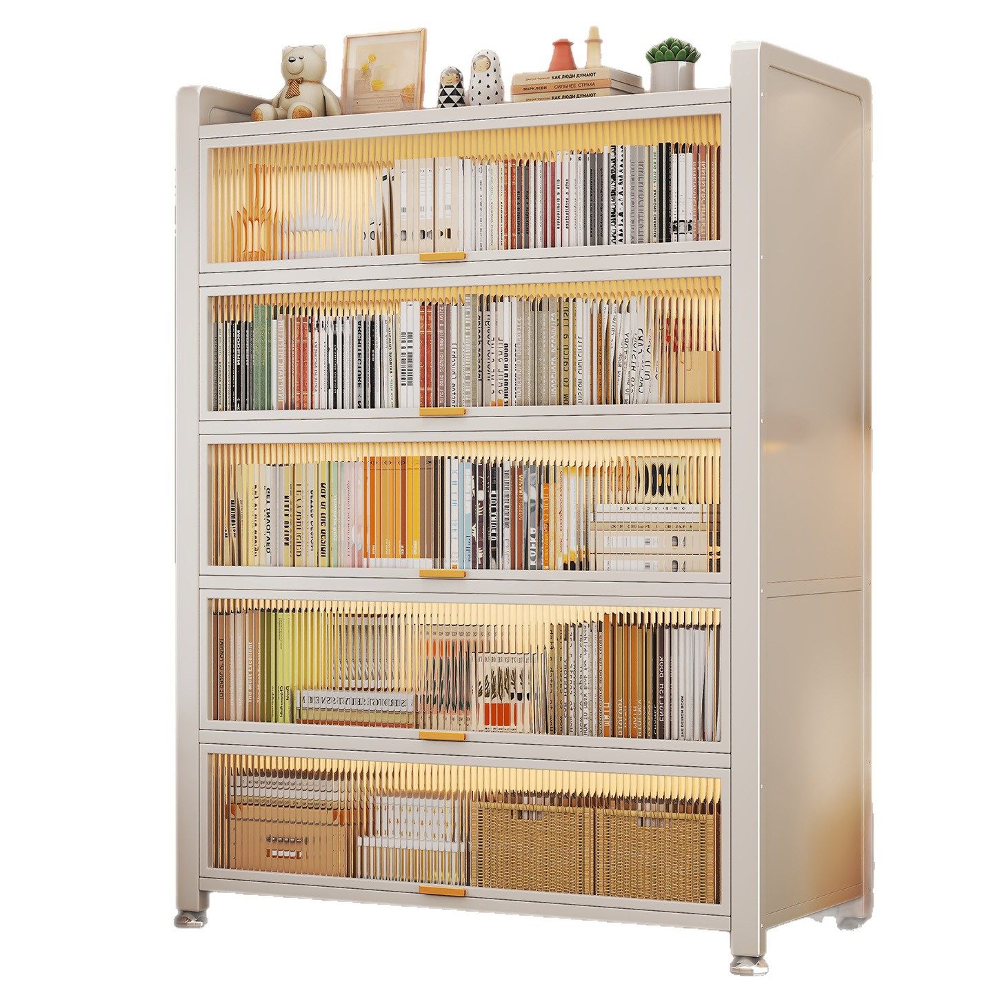 钢制防尘置物柜带门儿童书架落地家用客厅多层展示储物收纳柜书柜