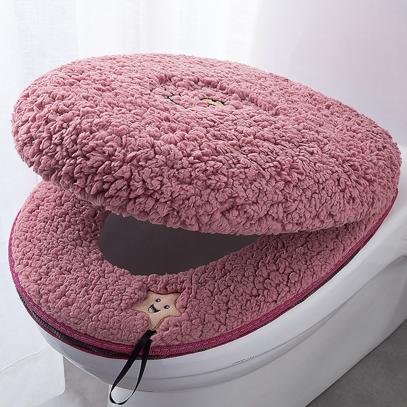 Winter Toilet Seat Cushion Home Thickened Toilet Seat Cover Toilet Ring Pad Toilet Seat Cushion Three-Piece Ginger Tea