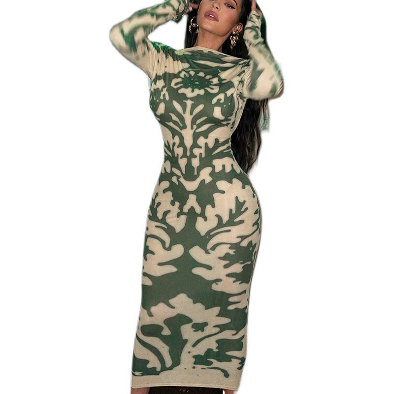 Floral Print Long Sleeve Dress Sexy Backless Design Spring and Autumn Fashion Ready to Ship low MOQ