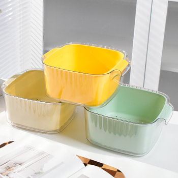 Double-Layer Thickeneded Pet Drain Basket Household Vegetable and Fruit Basin Vegetable Washing Fruit Basin Basket Kitchen Sink Dry and Wet Separation