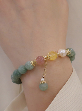 天然玉石水晶手链翡翠珍珠女