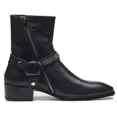 Cross-Border Men's Shoes 2026 New European and American Summer Chelsea Boots Men's Pointed Toe Genuine Leather Chain High Street Cowhide Martin Boots